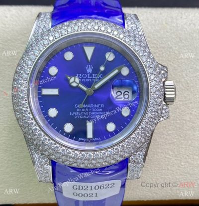 Swiss Quality Rolex Submariner Replica Watches Limited Edition Blue Version Watch Iced Out Case